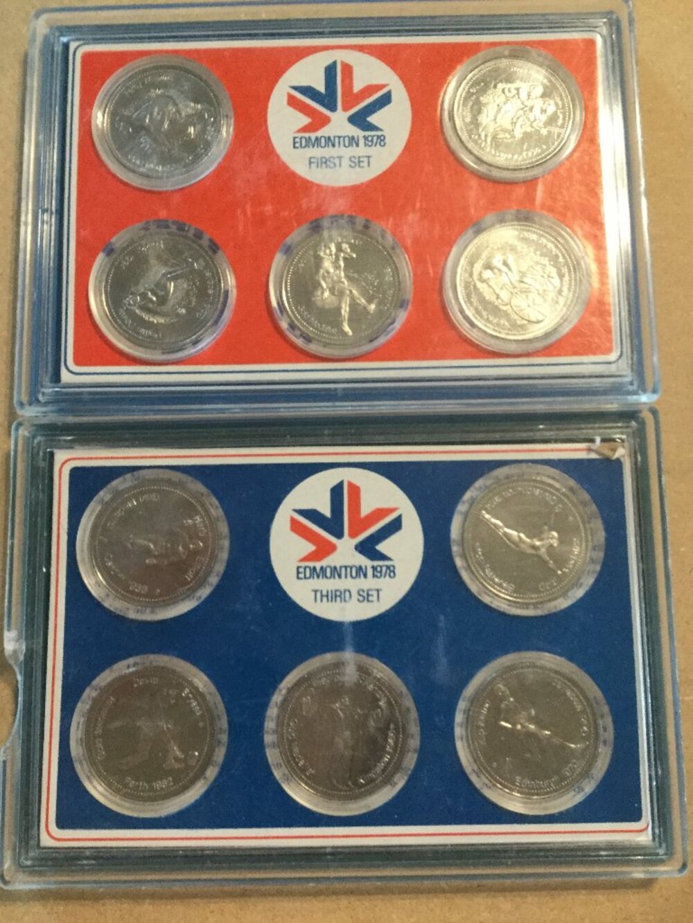 2 sets of Edmonton 1978 X1 Commonwealth Games set 1 and set 3 5in each in cases